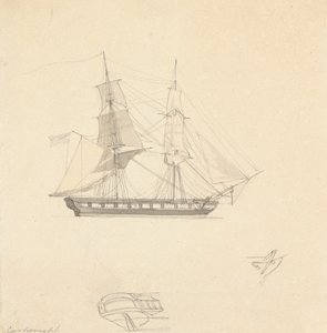 Single Brig; Sketches of Separate Stern and Rubber by Joseph Cartwright