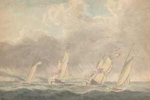 Two Sloops of War, One Barque and One Schooner in Heavy Seas; Several Sailing Vessels in Background by Joseph Cartwright