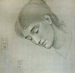 Head Study of a Girl Looking Down by Joseph Edward Southall
