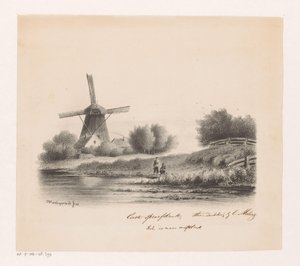 Landscape with Mill and Two Fishermen by Joseph Hartogensis