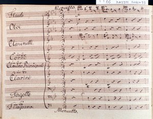 First page of musical score of minuet in Symphony 66 in B flat major by J Haydn by Joseph Haydn