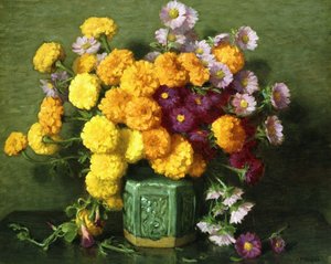 Marigolds and Asters in a Chinese Vase by Joseph Henry Sharp