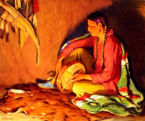 The Drummer in Firelight by Joseph Henry Sharp