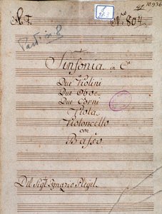 First Page of Musical Score of Symphony in C by Pleyel by Joseph Ignace Pleyel