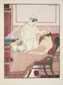 A sponge soaked in hot water is applied to the head, illustration from 