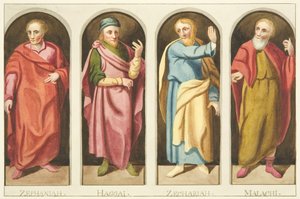 Four minor prophets painted on west side of screen dividing the nave from the choir of Bristol Cathedral by Joseph Manning