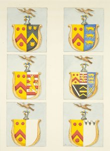Six Coats of Arms in Stained Glass Windows in North and South Aisles (East End) of Bristol Cathedral by Joseph Manning