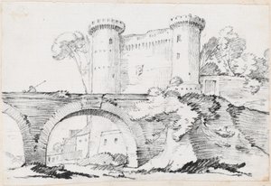 A Stone Bridge and the Fortified Entrance to a Town by Joseph Marie Vien