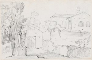 Corner of an Italian Garden with a Church Beyond