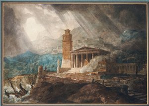 A Capriccio of a Roman Port during a Storm