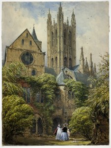 Professor, Woman, Child and Dog in Cathedral Close by Joseph Nash