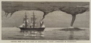 Sketches from the West Coast of Africa, HMS Boxer Surrounded by Waterspouts by Joseph Nash