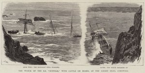 The Wreck of the SS Suffolk, with Cattle on Board, at the Lizard Head, Cornwall by Joseph Nash