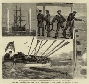 With the Mediterranean Fleet, HMS Monarch at Gun Cotton and Torpedo Practice by Joseph Nash