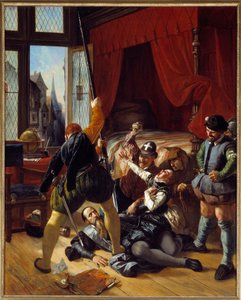 War of religion: Scene de la Saint Barthelemy, assassination of Briou, governor of the Prince of Conti, 24/08/1572