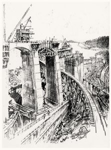 Approaches to the Gatun Lock, plate VI from The Panama Canal by Joseph Pennell, 1912