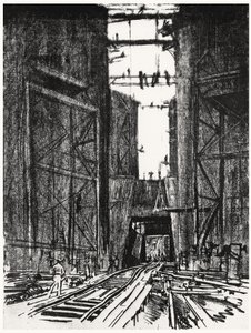 At the Bottom of the Gatun Lock, plate IV from The Panama Canal by Joseph Pennell, 1912 by Joseph Pennell