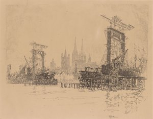 Building the Bridge at Cologne by Joseph Pennell