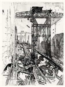 Cranes at the Miraflores Lock, plate XXII from The Panama Canal by Joseph Pennell by Joseph Pennell