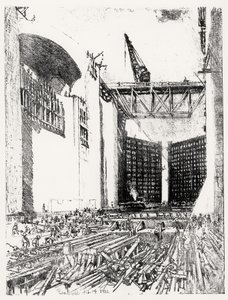 Laying the Floor: Pedro Miguel Lock, plate XVIII from The Panama Canal by Joseph Pennell by Joseph Pennell