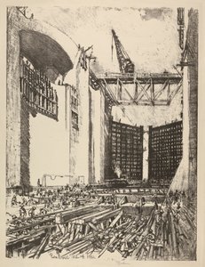 Laying the Floor of Pedro Miguel Lock by Joseph Pennell