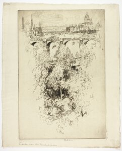 Over Waterloo Bridge, Church and Work by Joseph Pennell