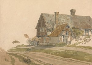 Farmhouse with Figures at Door and Window by Joseph Powell