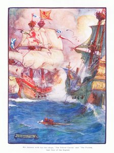 Sir Andrew with His Two Ships the Yellow Carvel and the Flower, Beat Five of the English Ships