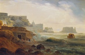 Coast Near Naples with Castle and Fishermen Drawing Nets by Joseph Rebell
