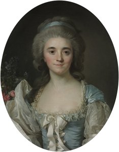 Portrait of Comtesse de Provence, half-length, in a turquoise dress with white lace trim and ribbon by Joseph Siffred Duplessis