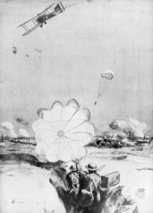 Aeroplane supplying ammunition to the British front line, World War I, 1914-1918 by Joseph Simpson