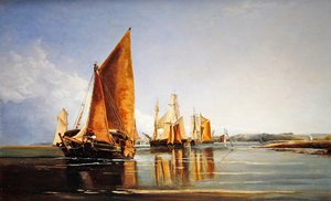 A fully laden barge under sail