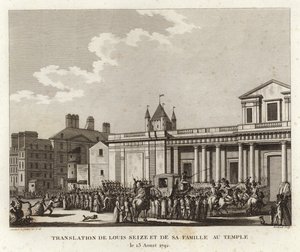 Crowds gather around the carriage carrying Louis XVI and his family by Joseph Swebach Desfontaines