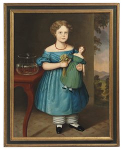 Portrait of Amy Philpot in a Blue Dress with Doll and Goldfish by Joseph Whiting Stock