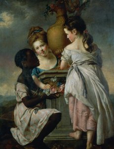 A Conversation between Girls, or Two Girls with their Black Servant by Joseph Wright of Derby