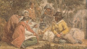 Country Folk Gathered Around a Cooking Pot by Joshua Cristall