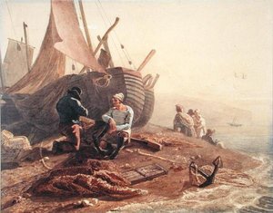 Fishermen Mending Their Nets