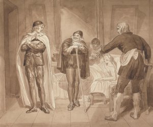 Gil Blas, While Practising Medicine under Dr. Sangrado, Encounters Dr. Cuchillo at the Bedside of the Grocer by Joshua Cristall