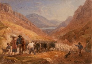 Herdsmen Driving Cattle and Sheep through Tal-y-Llyn Pass, Wales by Joshua Cristall