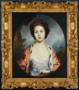 Portrait of Esther, Lady Wray, Wearing a White Dress, a Gold and Pink Ermine-Lined Cloak, a Landscape Beyond