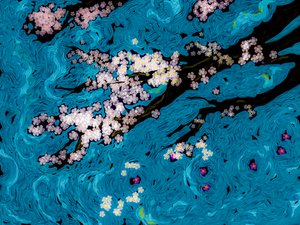 Cherry Blossoms Blue Swirls by Josie George