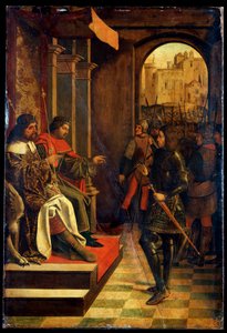 Saint Sebastien before the Emperors Diokletian and Maximian, late 15th century by Josse Lieferinxe