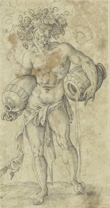 Naked Man with a Hat Wreathed in Vine Leaves by Jost Amman (possibly)