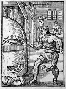 A Baker Baking Bread in an Oven. Engraving by Jost Amman, 16th century by Jost Amman