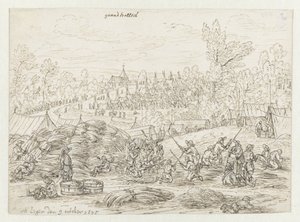 View of an Encampment of the Army of William III near Grand-Hallet, Liège by Josua de Grave