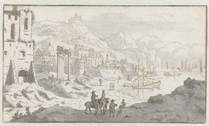 View of an Imaginary Italianate Harbor by Josua de Grave