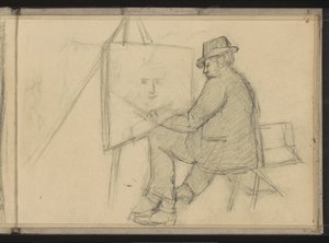 Artist Sitting Behind an Easel by Jozef Israëls