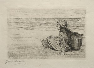 Girl with Basket Seated on the Shore