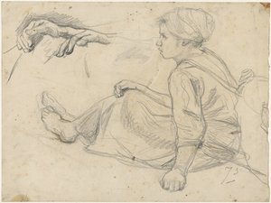 Sketches of a Sitting Fisher Girl by Jozef Israëls