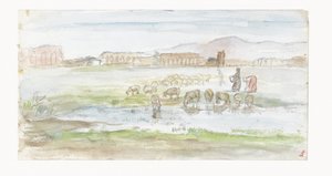 Plain with Sheep, Ruins of an Aqueduct in the Background by Jozef Israëls